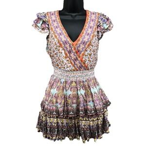 Alice + Olivia Mariska Mixed Print Skort Romper Womens 2 Boho Festival Going Out